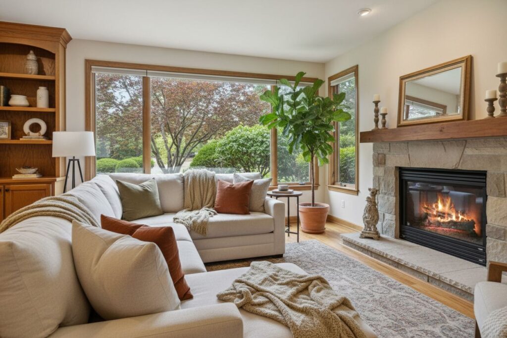 Cozy gas fireplace in Akron home