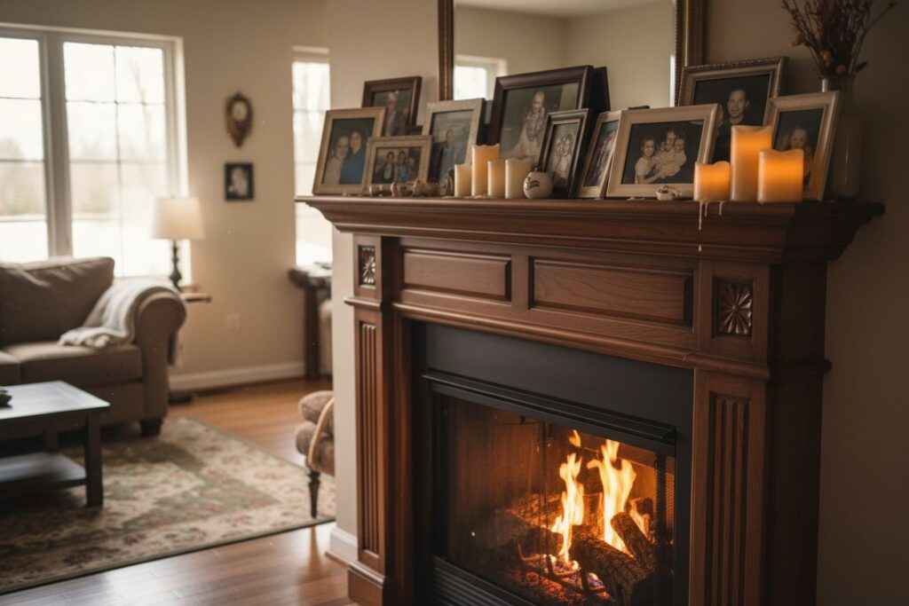 Gas fireplace with decor in Albuquerque residence