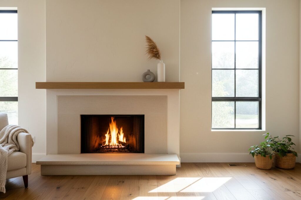 Gas fireplace with decor in Alpharetta residence