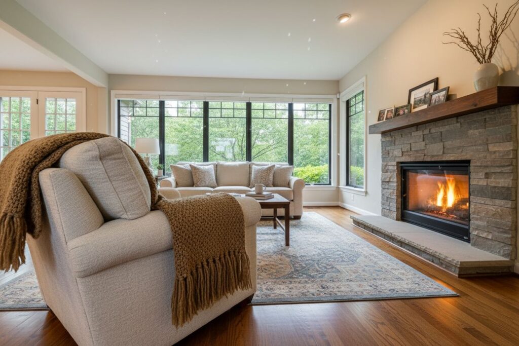Cozy gas fireplace in Amherst home