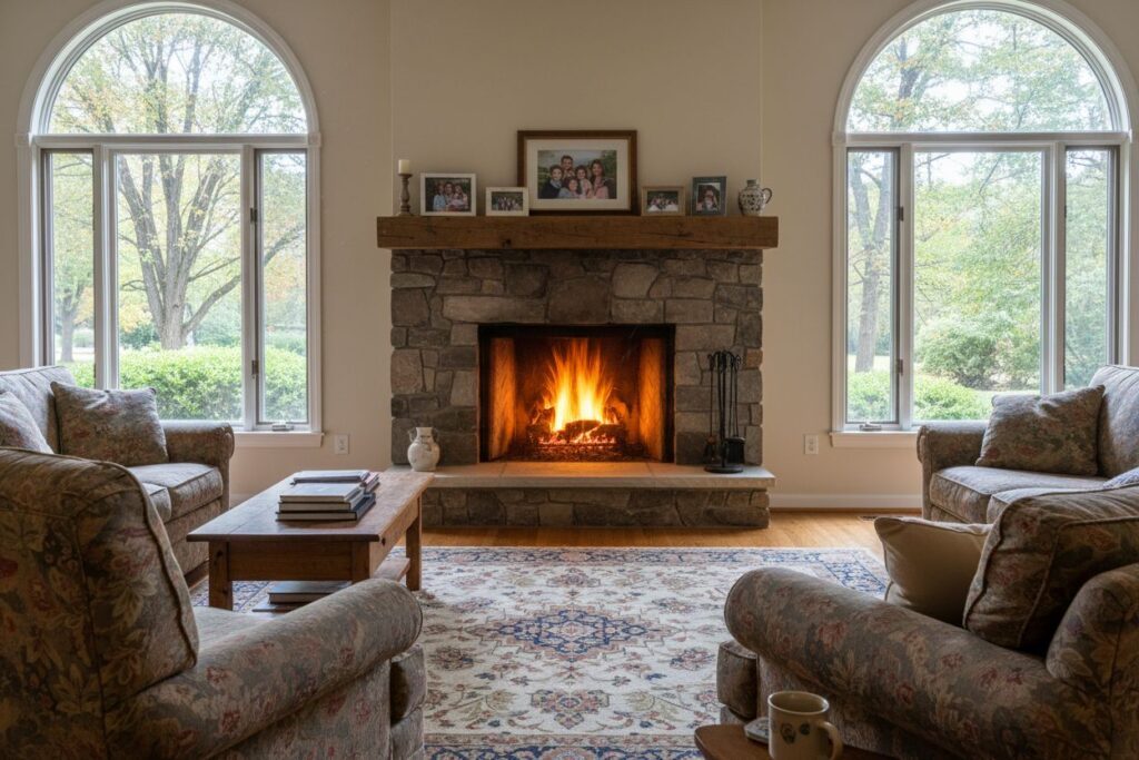 Comfortable fireplace view in Atlanta living room