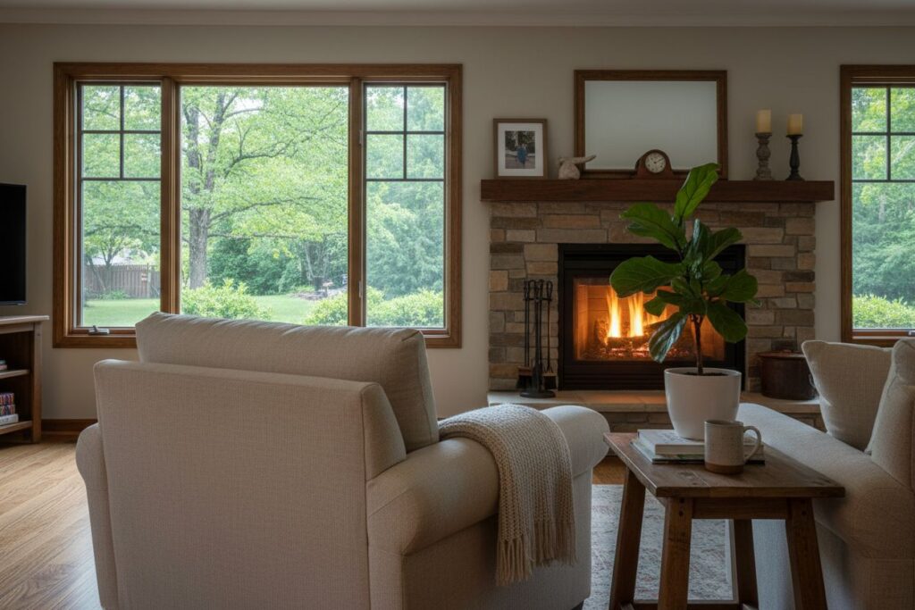 Cozy gas fireplace in Beachwood home