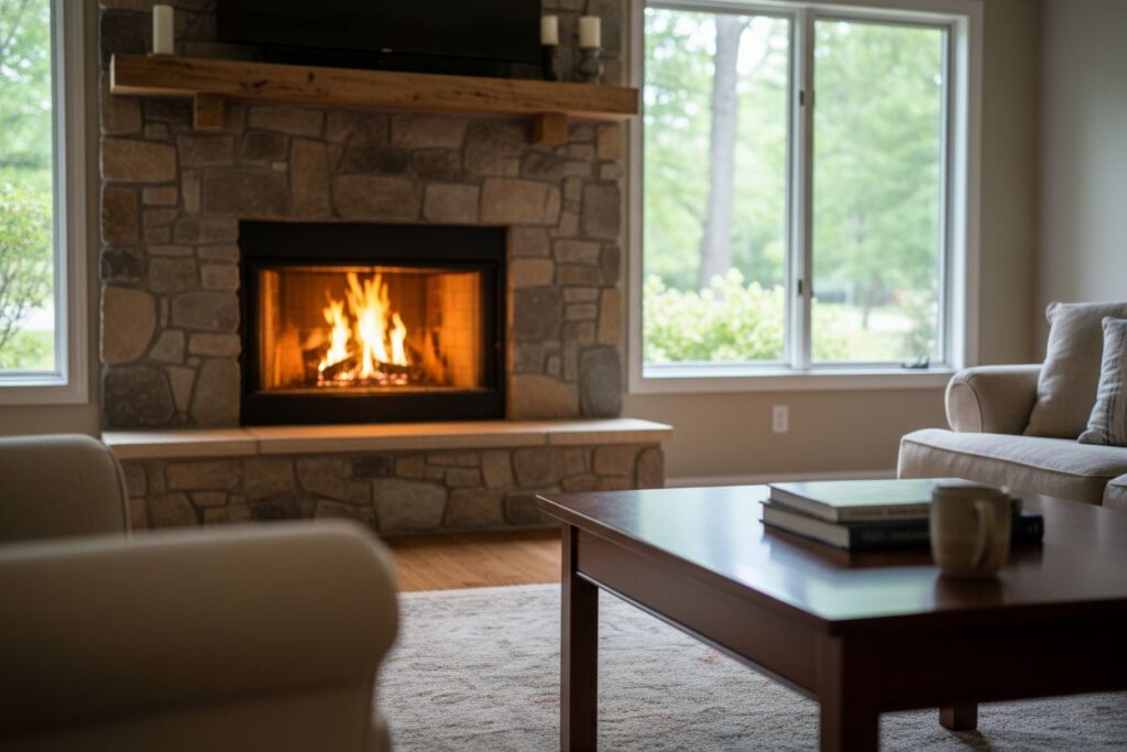 Comfortable fireplace view in Beaverton living room
