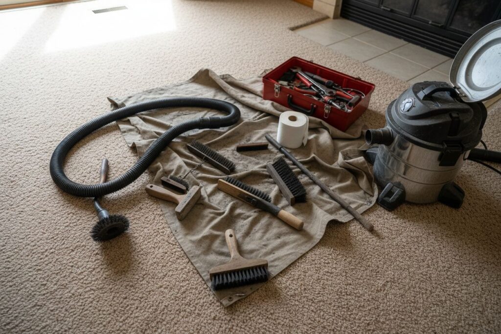 Expert fireplace technician servicing gas fireplace in Bellevue