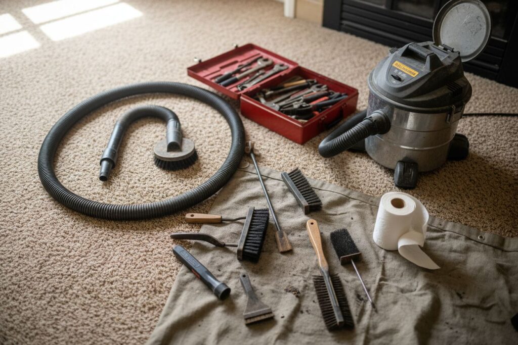 Expert fireplace technician servicing gas fireplace in Bothell