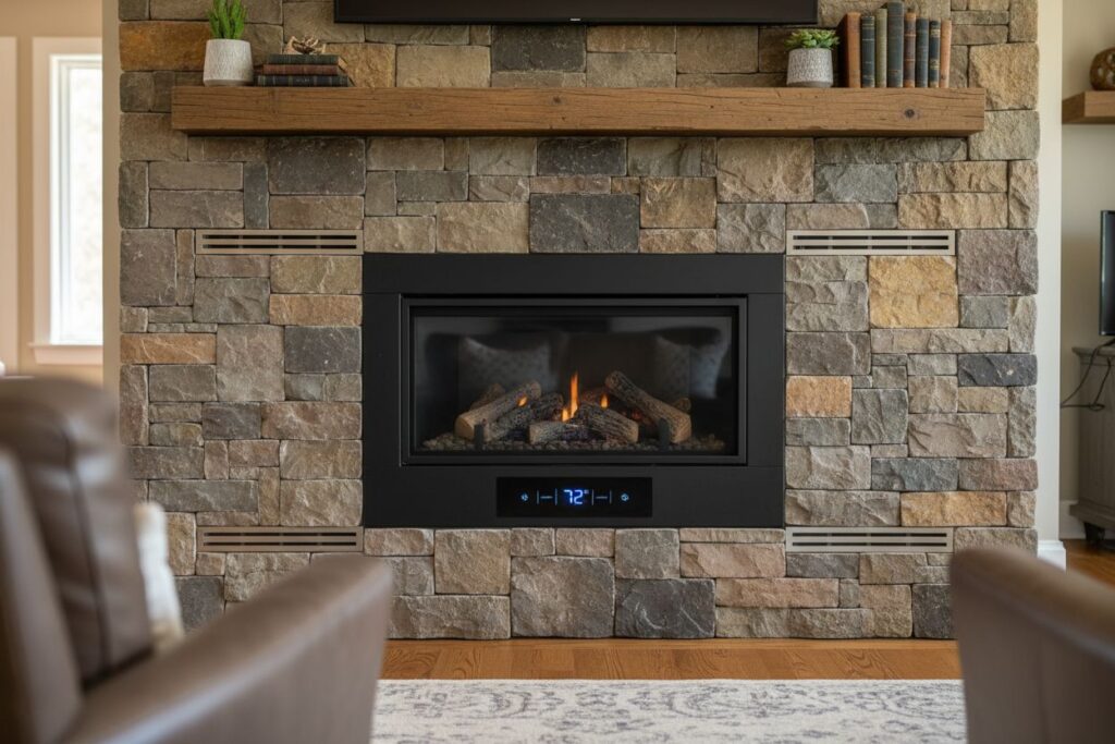 Clean and maintained gas fireplace in Bothell home