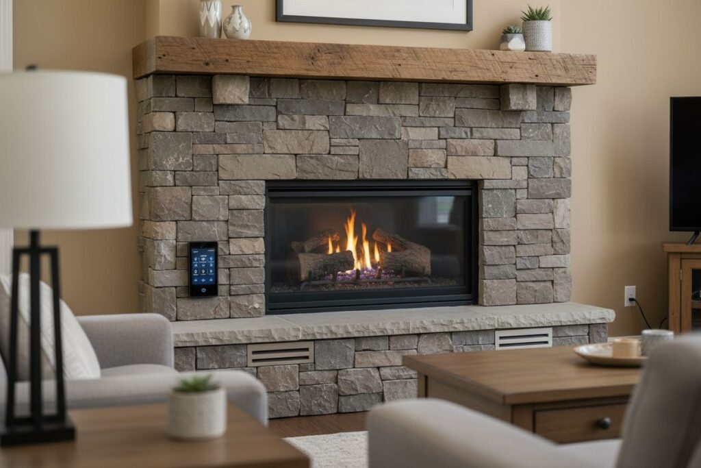 Clean and maintained gas fireplace in Bothell home