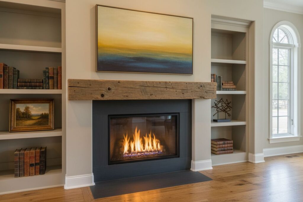 Gas fireplace with decor in Buffalo Grove residence