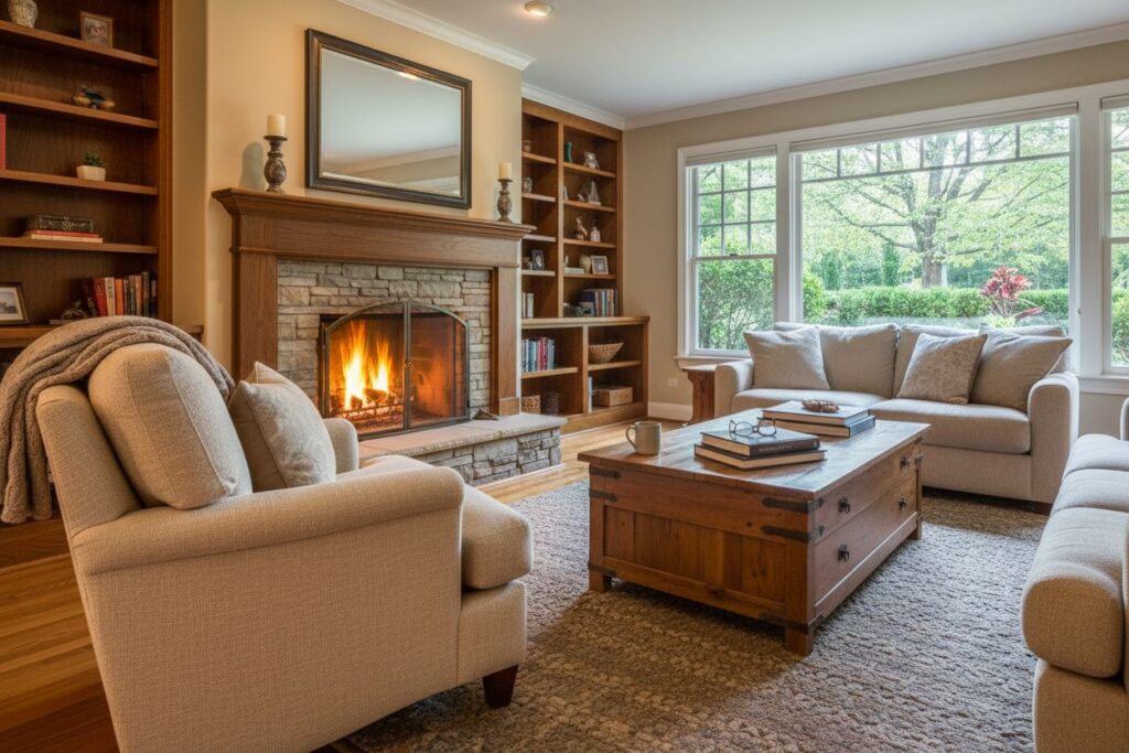 Cozy gas fireplace in Burlington home