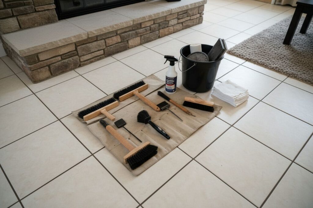 Expert fireplace technician servicing gas fireplace in Burlington