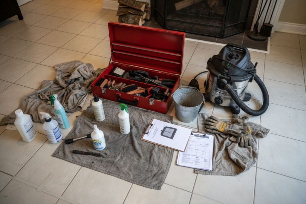 Expert fireplace technician servicing gas fireplace in Burr Ridge