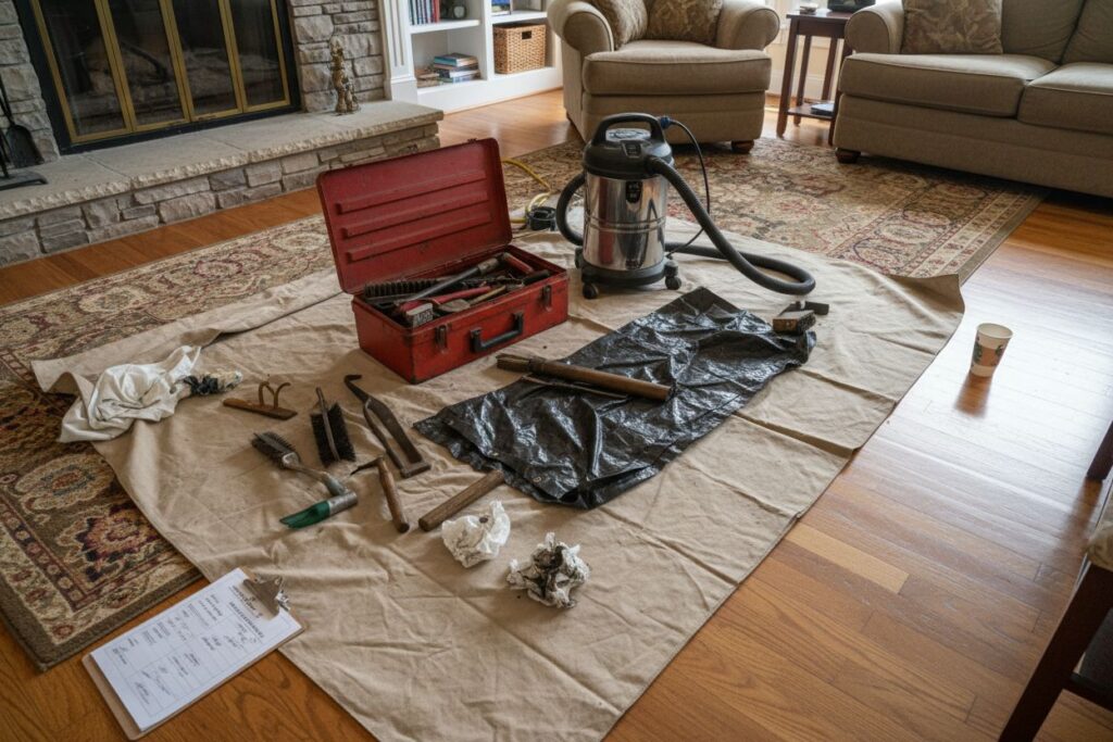 Expert fireplace technician servicing gas fireplace in Canton