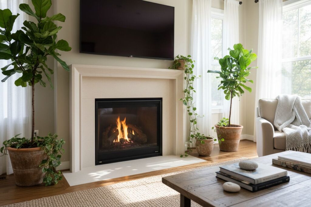 Gas fireplace with decor in Chicago residence
