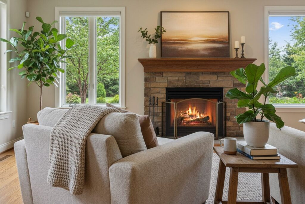Cozy gas fireplace in Chicago home