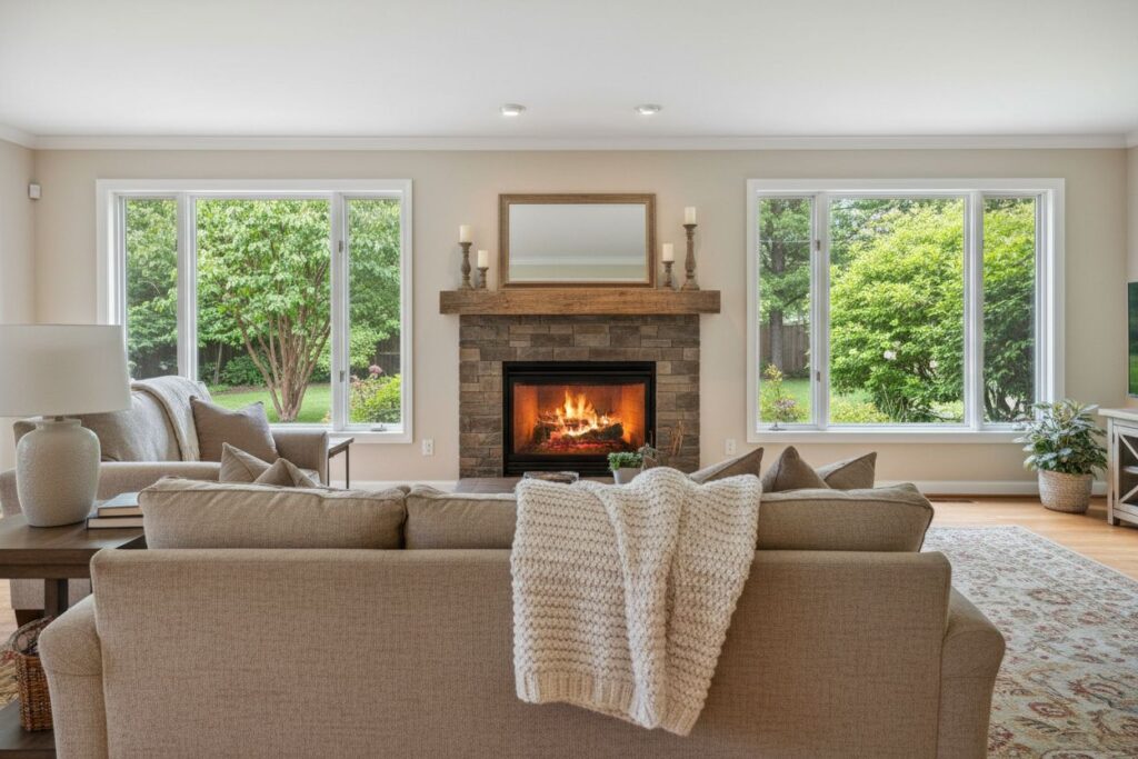 Cozy gas fireplace in Clackamas home