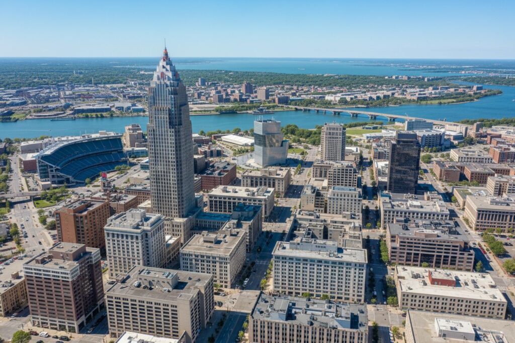 Cleveland Ohio skyline and local area