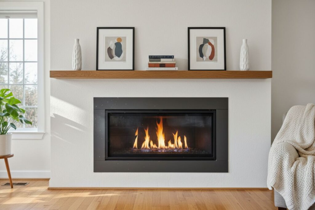 Gas fireplace with decor in Concord residence