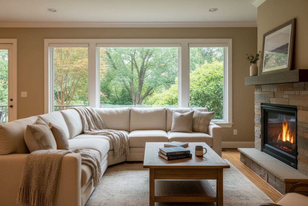 Cozy gas fireplace in Corvallis home