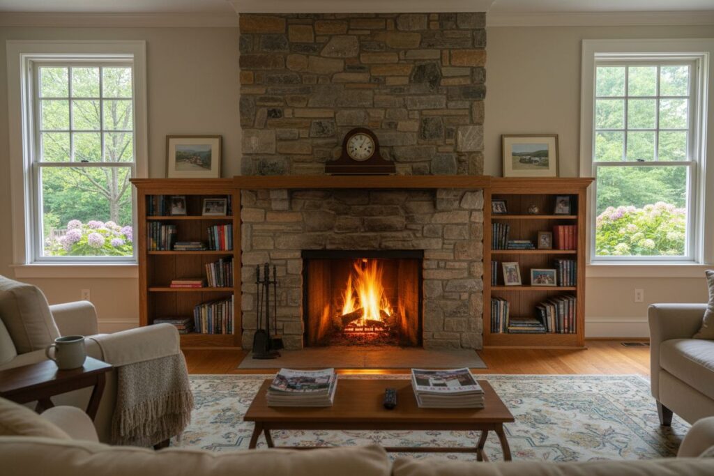 Comfortable fireplace view in Cumming living room