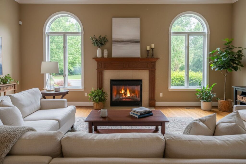 Cozy gas fireplace in Cumming home