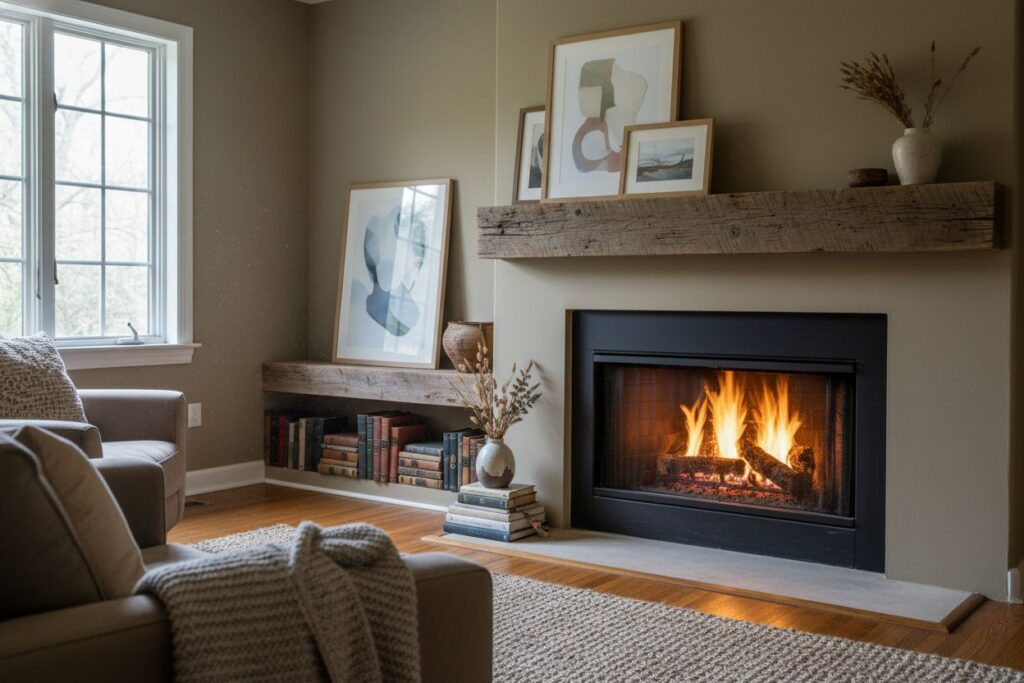 Gas fireplace with decor in Decatur residence