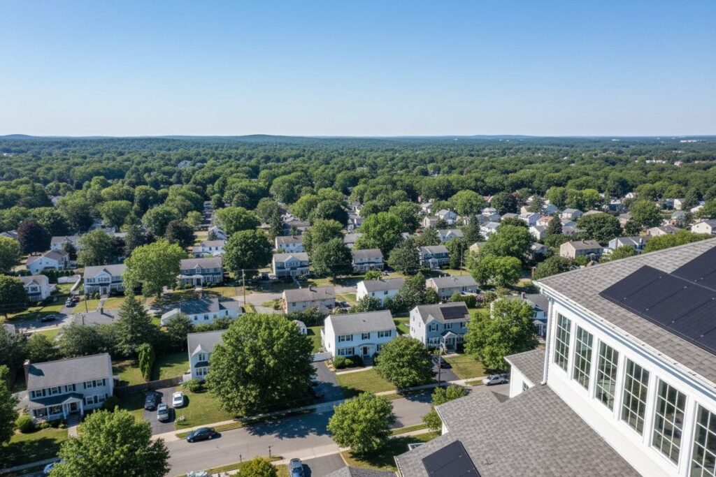 Dedham Massachusetts skyline and local area
