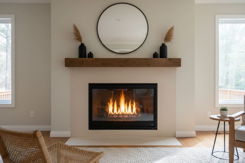Gas fireplace with decor in Detroit residence