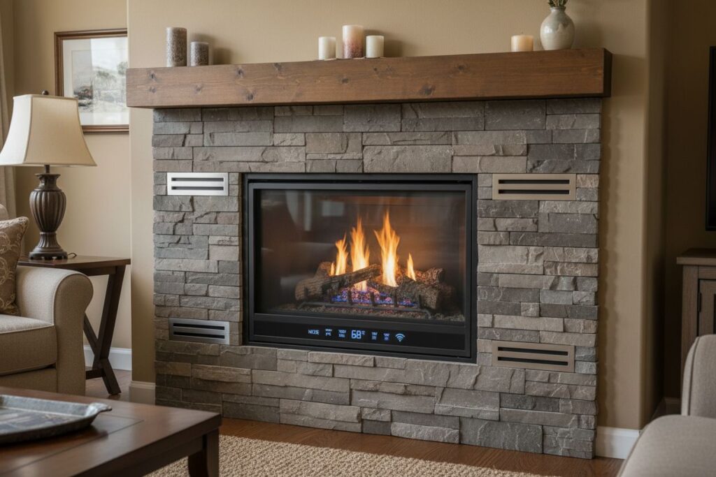 Clean and maintained gas fireplace in Dublin home