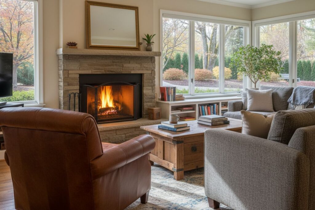 Cozy gas fireplace in Eagan home