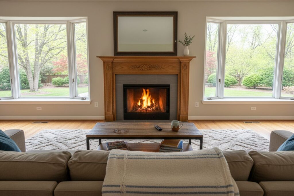 Comfortable fireplace view in Euclid living room