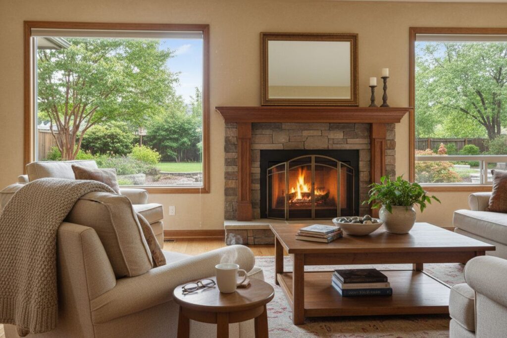 Cozy gas fireplace in Euclid home