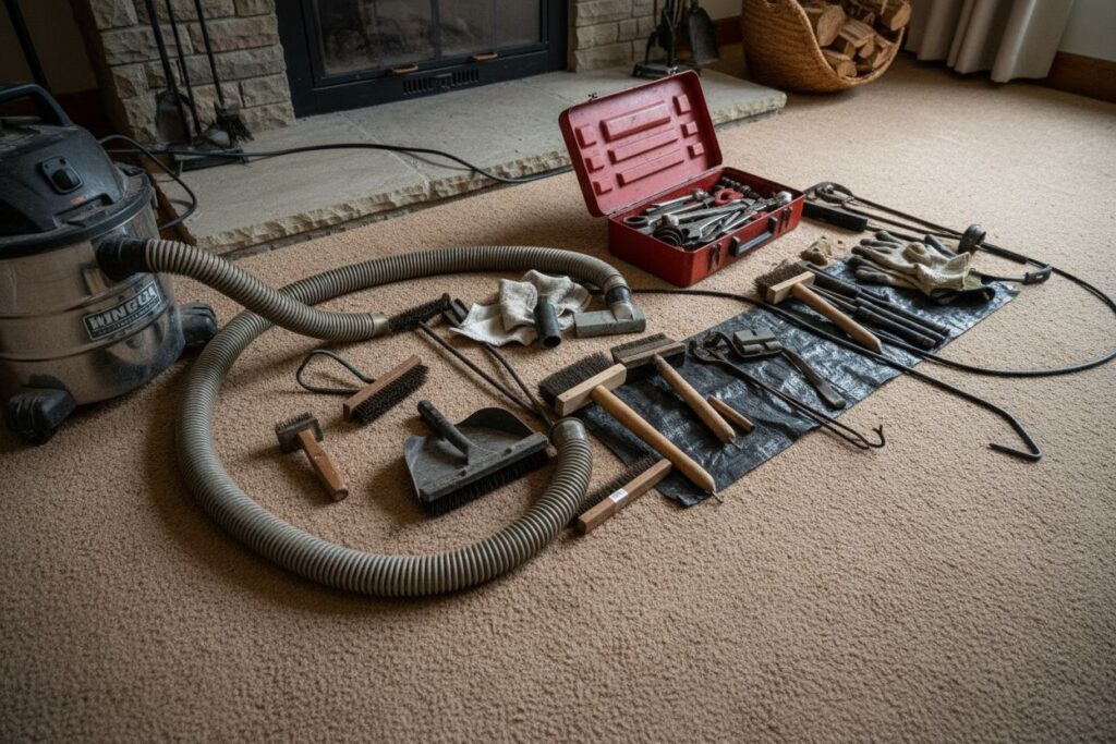 Expert fireplace technician servicing gas fireplace in Eugene