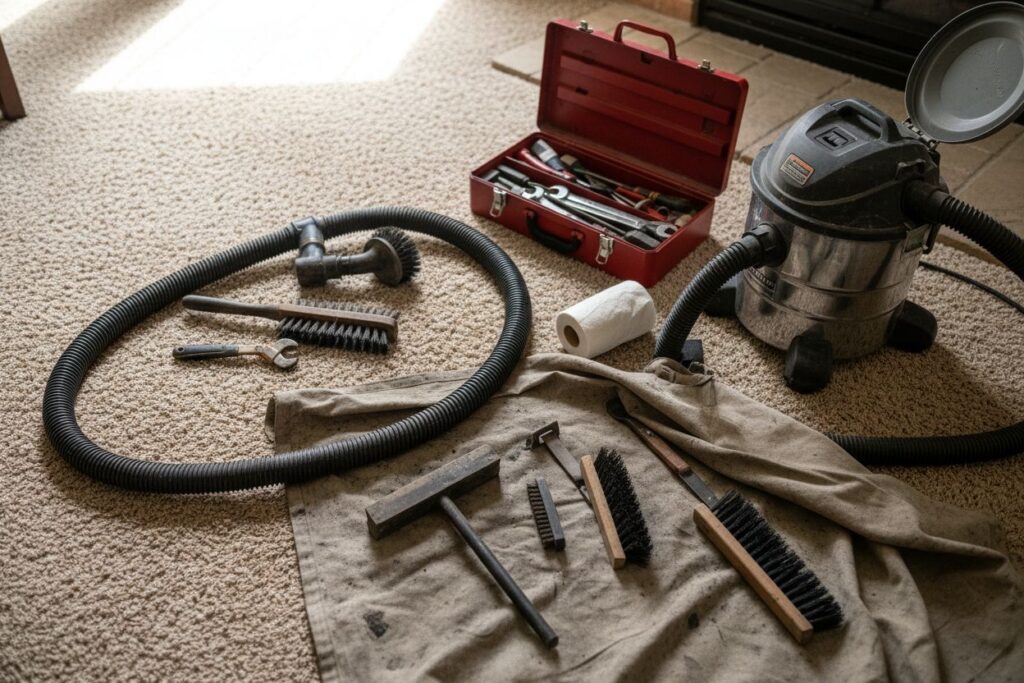 Expert fireplace technician servicing gas fireplace in Everett