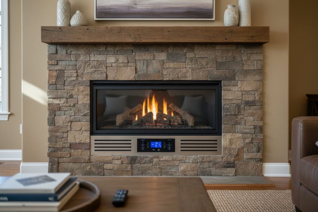 Clean and maintained gas fireplace in Everett home