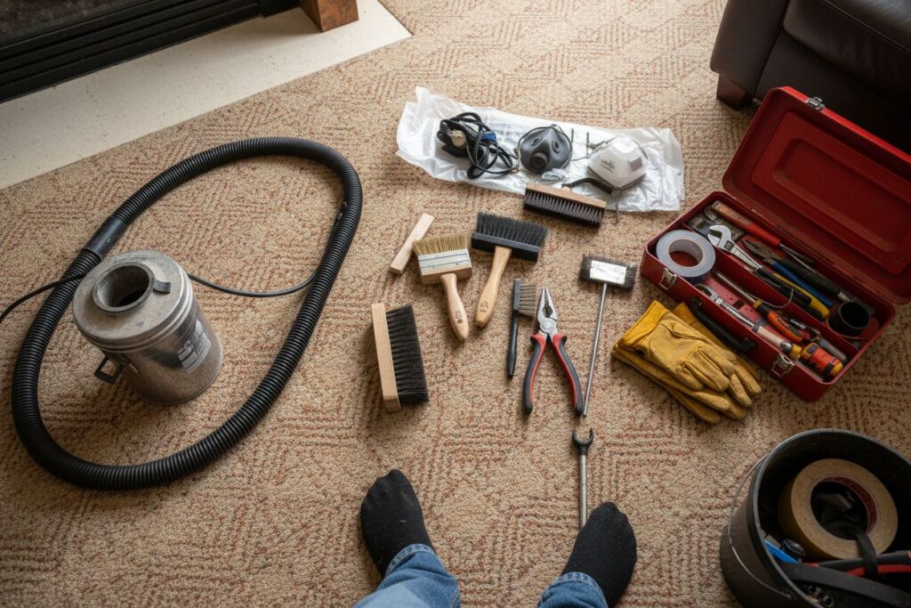 Expert fireplace technician servicing gas fireplace in Florence