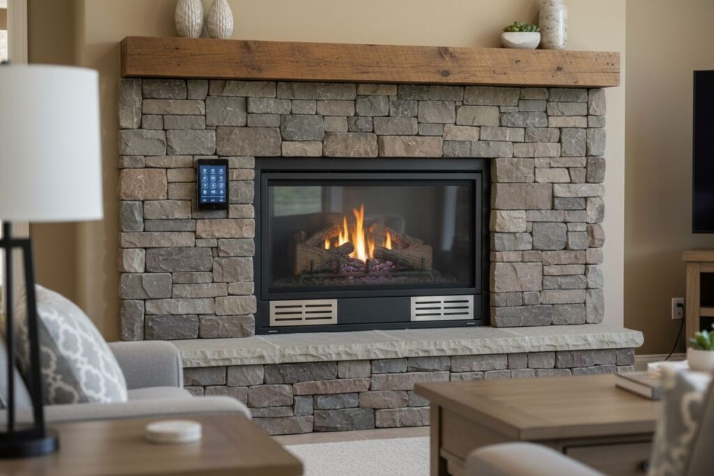 Clean and maintained gas fireplace in Florence home
