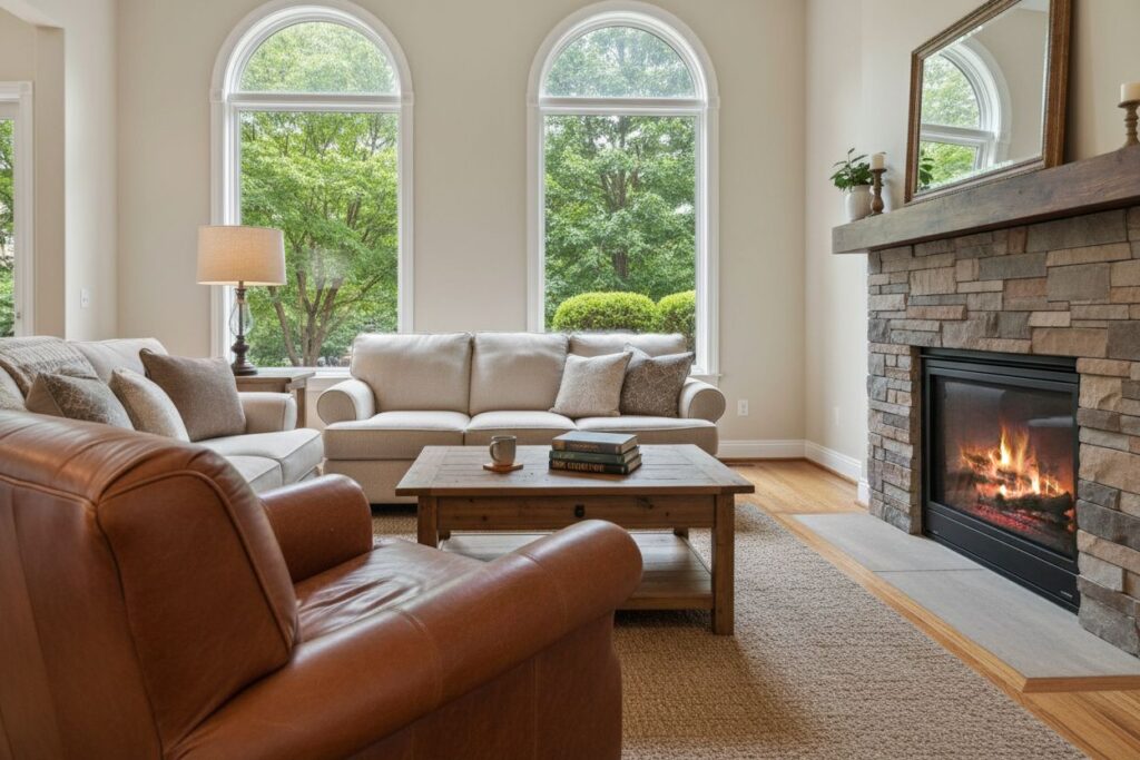 Cozy gas fireplace in Francisco home