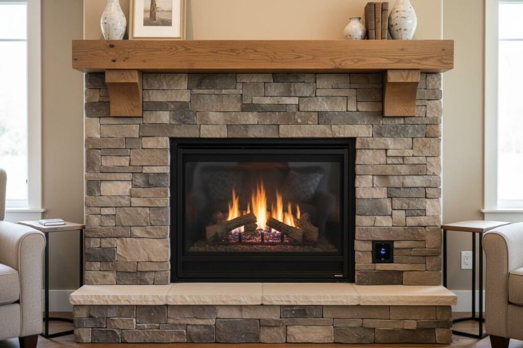 Clean and maintained gas fireplace in Gig Harbor home