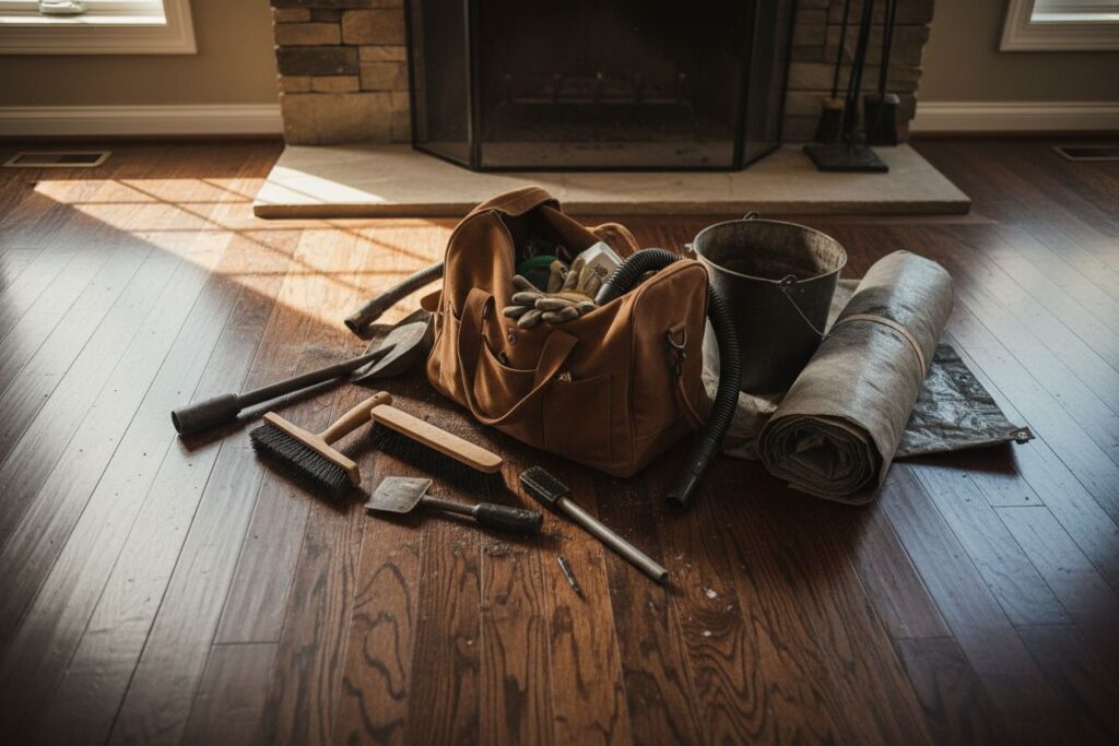 Expert fireplace technician servicing gas fireplace in Glenview