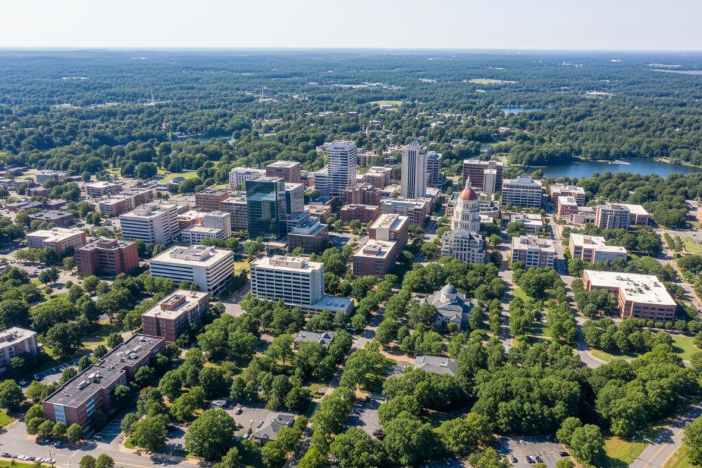 Greensboro North Carolina skyline and local area