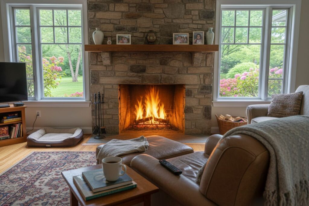 Comfortable fireplace view in Gresham living room