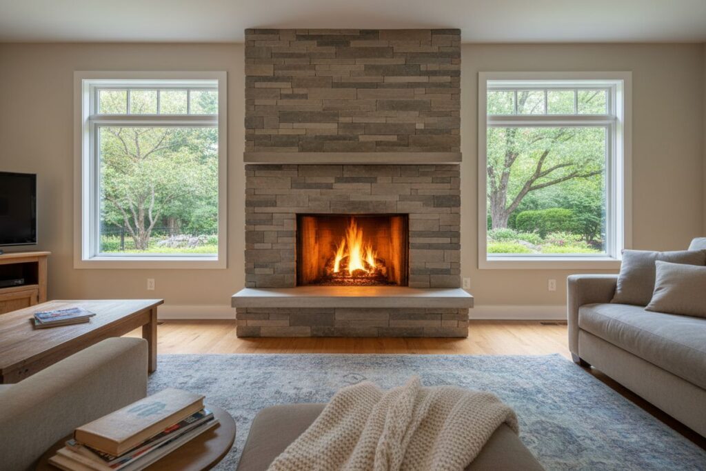 Comfortable fireplace view in Gresham living room