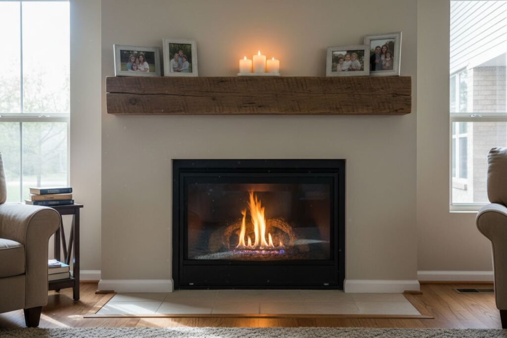 Gas fireplace with decor in Gresham residence