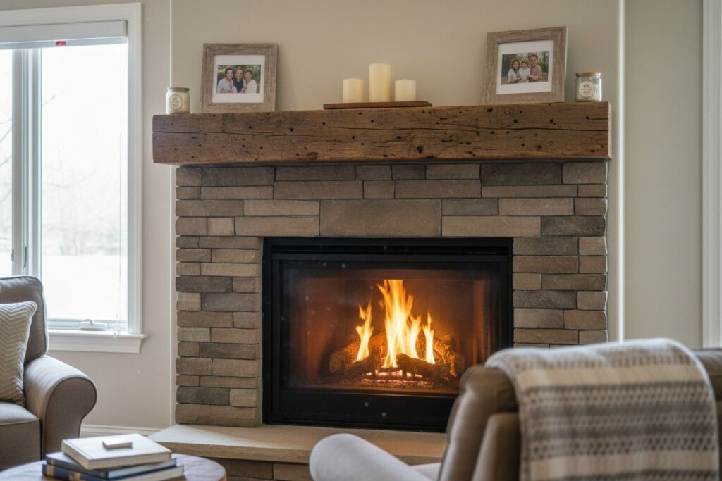 Gas fireplace with decor in Gresham residence