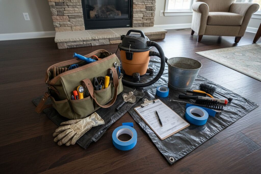 Expert fireplace technician servicing gas fireplace in Hillsboro