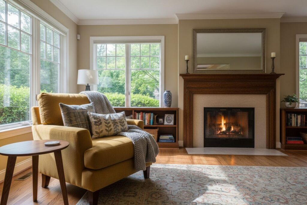 Cozy gas fireplace in Hillsboro home