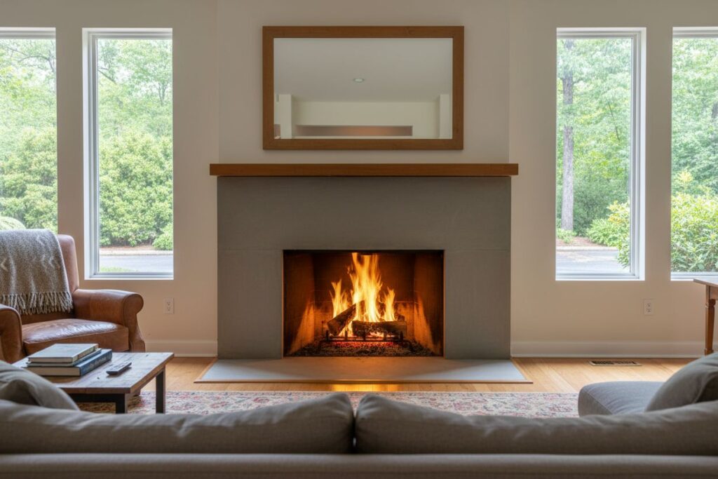 Comfortable fireplace view in Hingham living room