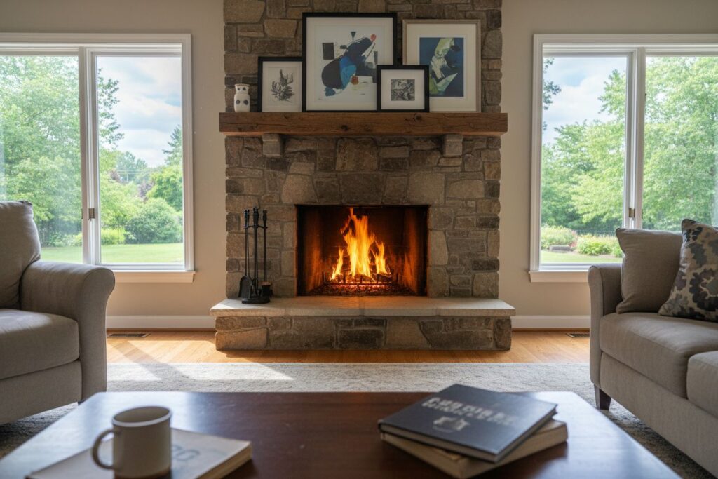 Comfortable fireplace view in Hoffman Estates living room