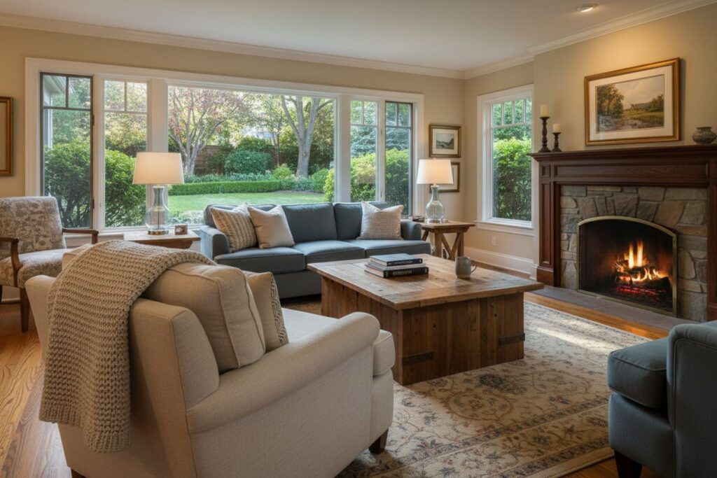 Cozy gas fireplace in Hopkinton home