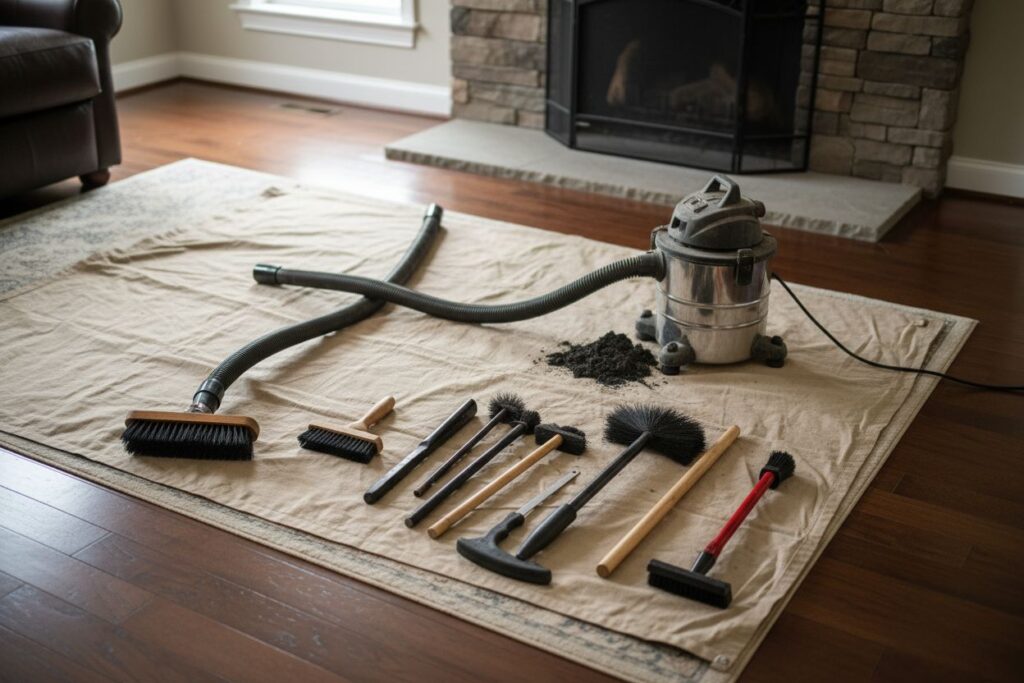 Expert fireplace technician servicing gas fireplace in Indianapolis
